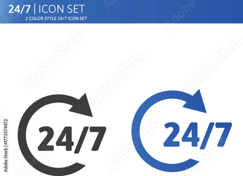 24 hours a day service concept vector icon isolated on white background in two colors style. 24 7 icon 