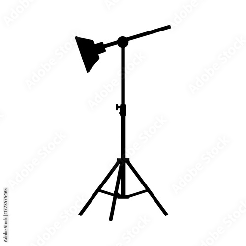 Black Silhouette Studio Light with Reflector on Adjustable Tripod Stand.