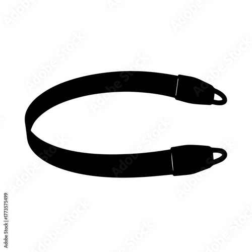 Curved Black Fabric Strap with Looped Ends, Smooth Texture.