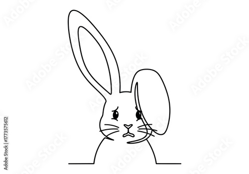 Whimsical Line Art Drawing of a Rabbit with Big Ears Looking Curious and a Little Concerned