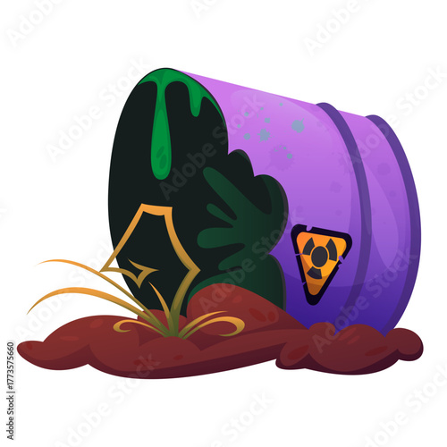 Hazardous Waste Barrel Illustration Environmental Hazard & Industrial Pollution Cartoon
