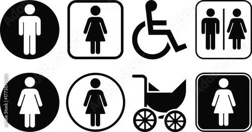 Restroom signs gender neutral accessible baby changing vector set