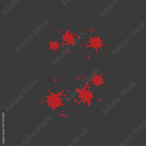 Set of chaotic red bloodstain splatters representing violence, crime scenes, or halloween horror