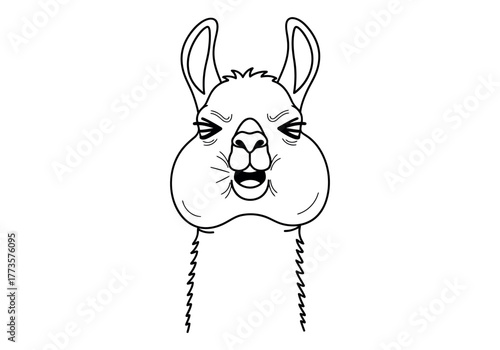 Funny Cartoon Llama Face with Puffed Cheeks and Open Mouth Expressing Surprise or Exaggeration