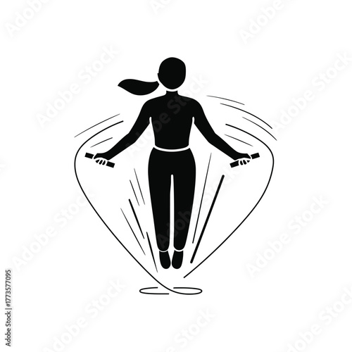 Woman jumping rope silhouette isolated on white background