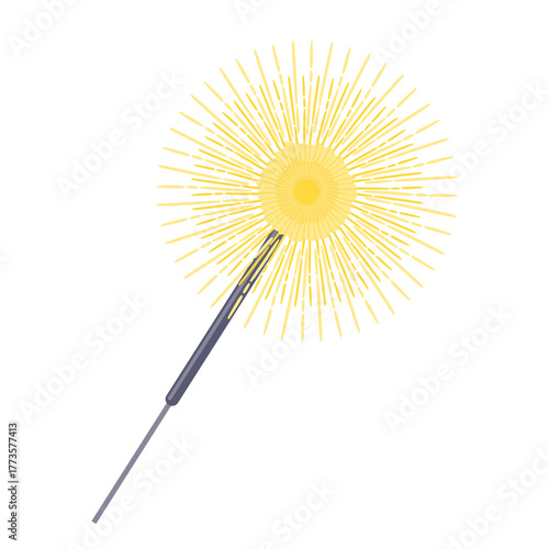 Sparkler cartoon icon. Hand drawn holiday firework symbol. Festive bengal light element, christmas, new year and happy birthday. Colored flat vector illustration isolated on white background