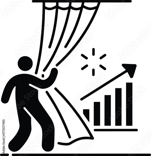 Person revealing growth chart silhouette isolated on white background