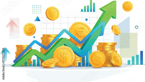 Visualize your company's dynamic financial growth with this compelling illustration, showcasing rising profits and successful investment strategies for your brand