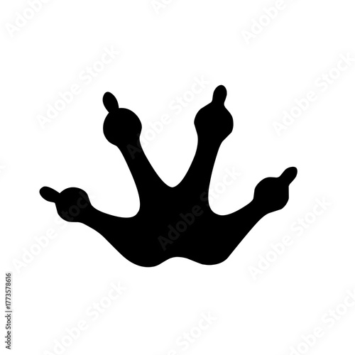 Vector illustration of single frog footprint silhouette, representing amphibian track, wildlife mark, and nature icon design concept