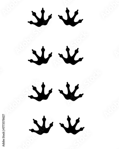 Vector illustration of multiple frog footprints forming a walking trail, representing animal path, amphibian movement, and nature exploration concept