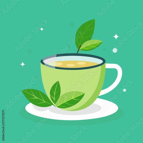 Cup of tea with lemon green tea and hot beverage illustration