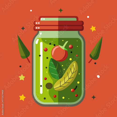 Jar of pickled cucumbers vegitable tomato vector art