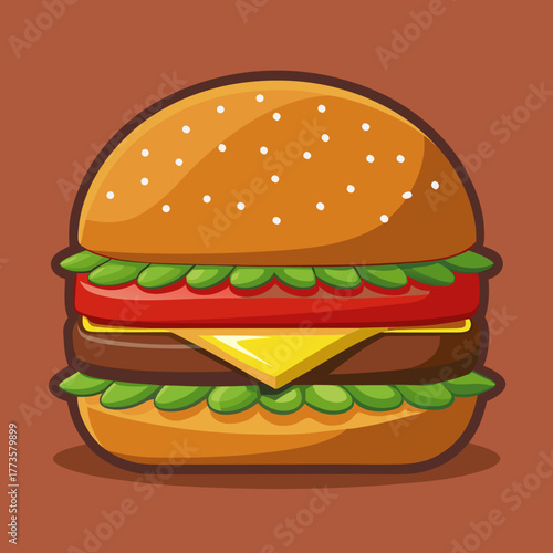 Hamburger with cheese lettuce tomato and sesame bun 
