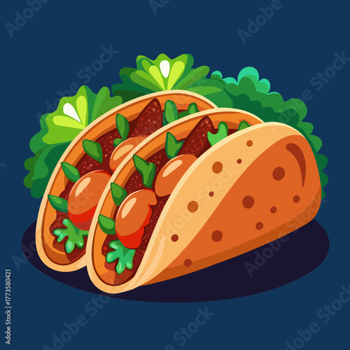 Delicious Tacos: An inviting overhead shot features two freshly prepared tacos, bursting with flavorful fillings and garnished with fresh green lettuce.