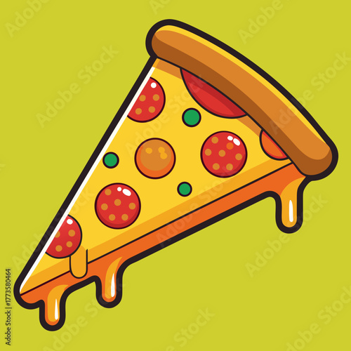 Pizza Slice Delight: A mouthwatering illustration of a pizza slice with pepperoni, and flavorful toppings, dripping with melted cheese, promising a burst of flavor.