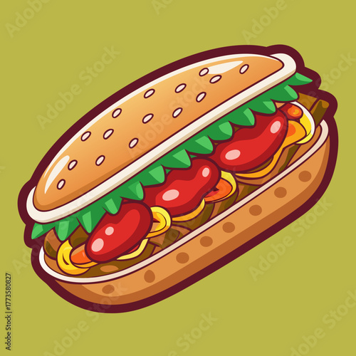 Appetizing Submarine Sandwich: A delectable submarine sandwich, packed with fresh ingredients, promises a burst of flavors and textures in every bite, tempting the viewer with its inviting appearance.