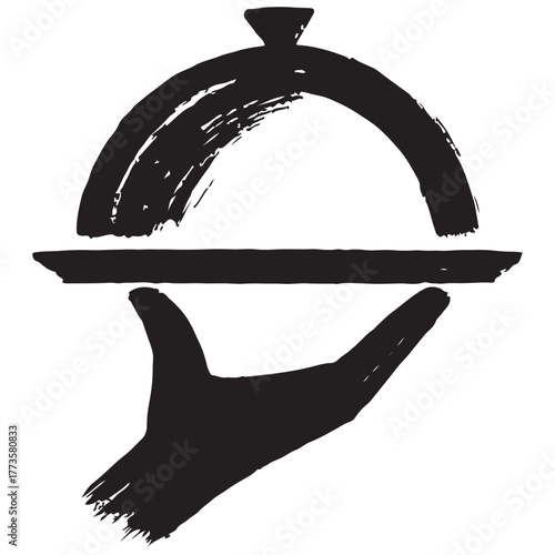 Hand holding tray with dome lid vector illustration