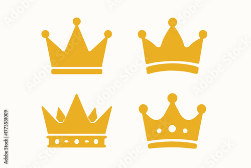 Set of four gold crown icons with simple design on white background