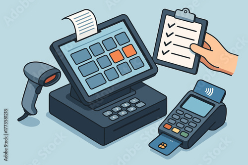 Digital checkout: interactive pos system and payment terminal with scanner