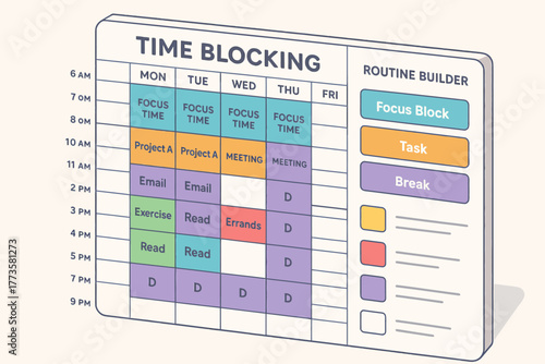 3d time blocking schedule for routine planning and task management