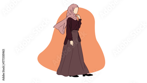 modest_wear_woman_maroon_top_brown_skirt_illustration