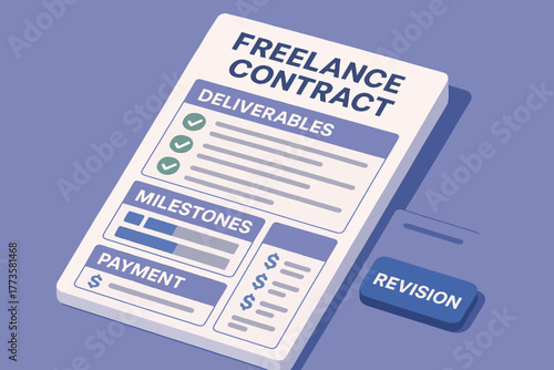 Freelance contract with deliverables, milestones, and payment revisions in progress