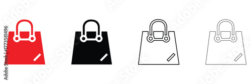 shopping bag vector icon set, e commerce online shopping bag vector, silhouette and line art illustration