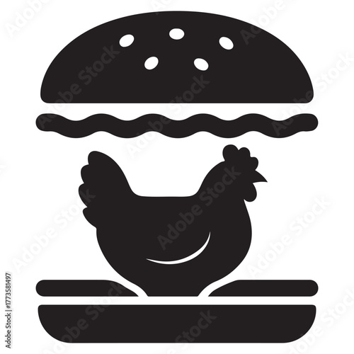 Chicken Burger Fast Food Meal Black Silhouette Icon