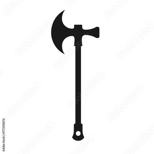 Isolated battle axe weapon against white background, sharp edged and menacing. Battle axe is a medieval armament, an intimidating combat tool, with its heavy blade poised for action.