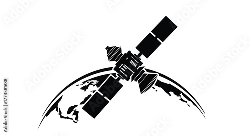 Satellite orbiting planet Earth, symbolizing global communication and technology.