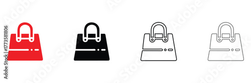 shopping bag vector icon set, e commerce online shopping bag vector, silhouette and line art illustration