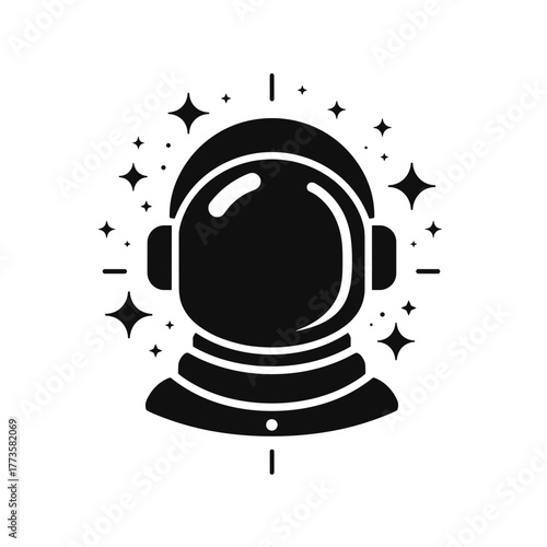 Isolated astronaut head against cosmic backdrop, shimmering stars enhance isolation. Isolated cosmonaut's helmet with glowing celestial objects around it symbolizes solitude and unknown adventures.