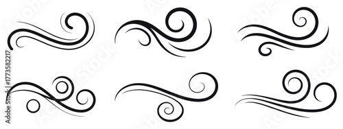 Elegant Black Flourishes and Swirls on White Background scroll decorative