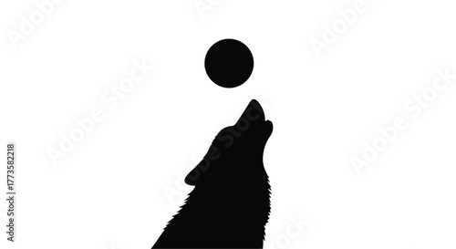 Mysterious wolf silhouette howls at the full moon in a stark, graphic design.