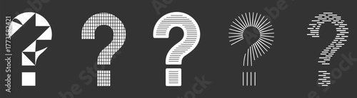 Five Stylized Question Marks With Different Geometric Patterns And Textures symbol punctuation