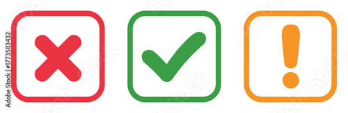 Red Cross Check Mark and Exclamation Point Icons on White Background vector illustration