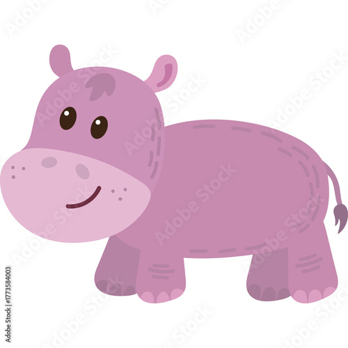 Cute Cartoon Hippopotamus Isolated on Transparent Background Vector Illustration