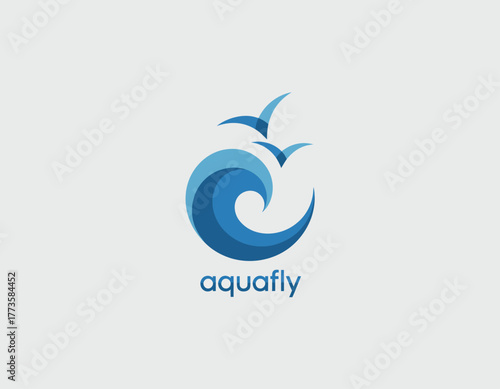 A beautifully designed logo incorporating waves and birds, representing the spirit of water activities and nature connection for branding or corporate identity.