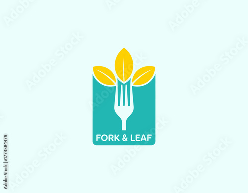 A refreshing logo design featuring a fork and leaf icon in aqua tones, representing healthy living and culinary creativity for a food brand.