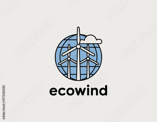 This eco-friendly logo illustrates the synergy between wind energy and Earth, emphasizing sustainability and environmental consciousness in contemporary branding.