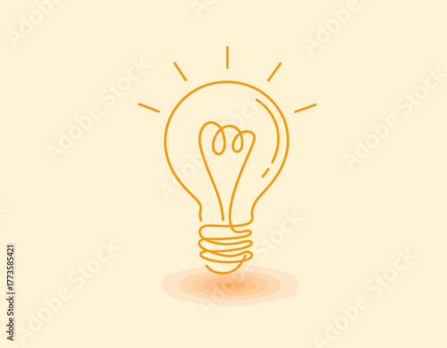 A simple yet effective illustration of a light bulb in orange, symbolizing ideas, innovation, and creativity through its minimalist design and glowing energy.