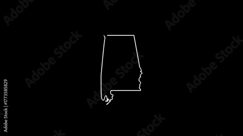 Neon map of Alabama outline in the united states, loop animation transparent Background. digital neon Alabama map icon isolated on motion background.
