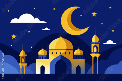 Isra Miraj night journey illustration — Prophet Muhammad’s ascension with glowing stars