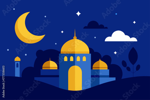 Isra Miraj night journey illustration — Prophet Muhammad’s ascension with glowing stars