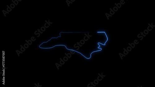 Neon map of north Carolina animation transparent Background. digital neon north Carolina  map icon looping isolated on motion background.
