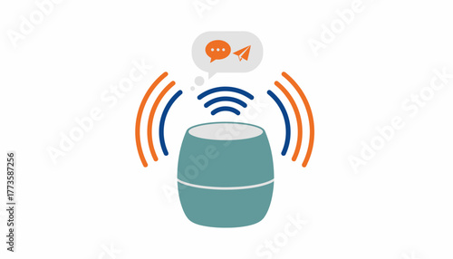 A handsfree smart speaker responding to voice commands for sending a message depicted with sound wave graphics.