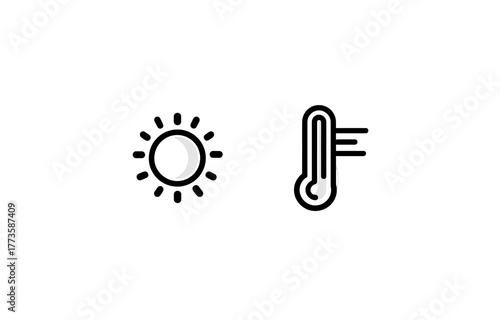 Simple graphic of a white circle next to a white thermometer