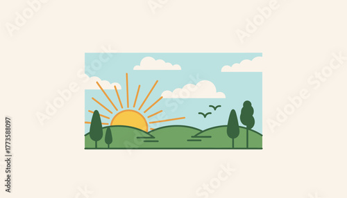 A vibrant sunrise casts golden hues over the landscape awakening the world and signaling the start of a new spring day.