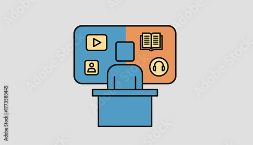 An instructor curating online resources showcasing videos articles and podcasts as part of a blended learning approach.