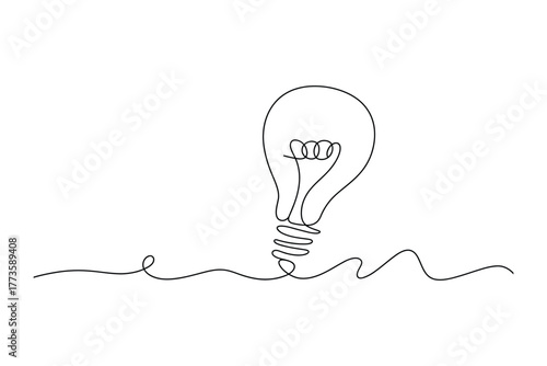 Light bulb's minimalist continuous line art elegantly illustrates innovative ideas on transparent background